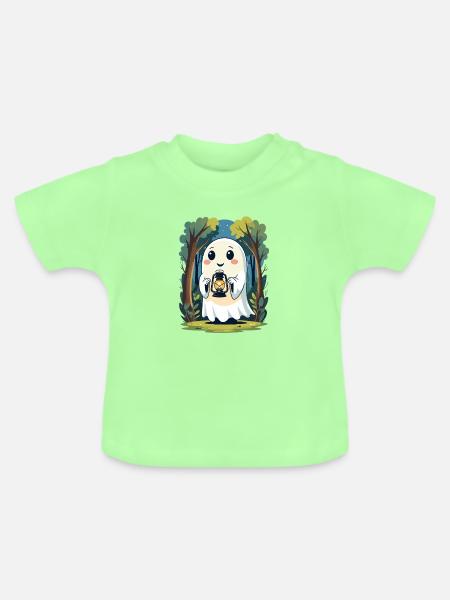 Laternengeist im nächtlichen Wald - Baby Bio-T-Shirt mit Rundhals - Mintgrün