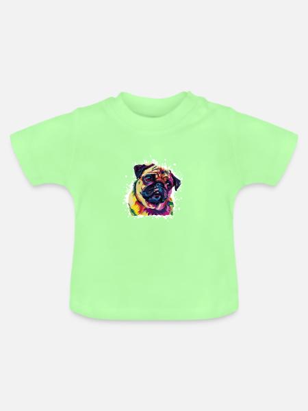 Hund Pug Tier Kunst - Baby Bio-T-Shirt mit Rundhals - Mintgrün