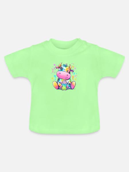 Regenbogen Kuh mit Milchshake - Baby Bio-T-Shirt mit Rundhals - Mintgrün