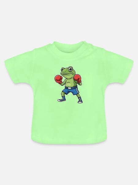Boxender Frosch Cartoon - Baby Bio-T-Shirt mit Rundhals - Mintgrün