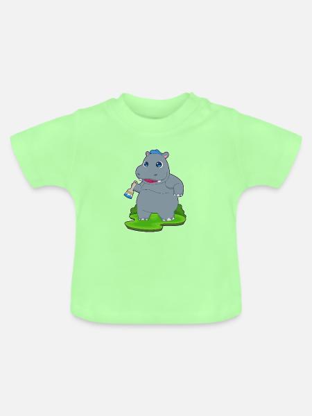 Nilpferd Maler Pinsel Malen - Baby Bio-T-Shirt mit Rundhals - Mintgrün