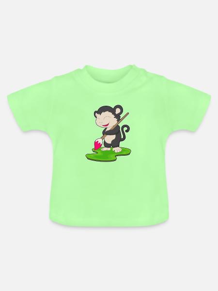 Affe Maler Pinsel Malen - Baby Bio-T-Shirt mit Rundhals - Mintgrün