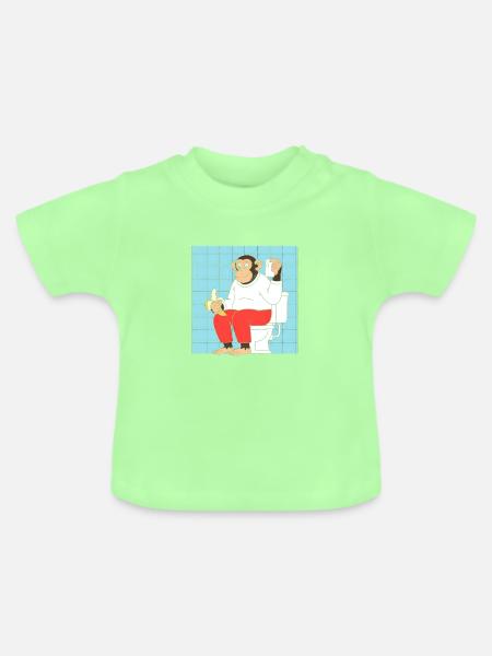 Affe auf Toilette mit Banane - Baby Bio-T-Shirt mit Rundhals - Mintgrün