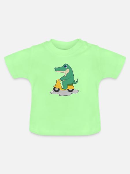 Krokodil Motorroller - Baby Bio-T-Shirt mit Rundhals - Mintgrün