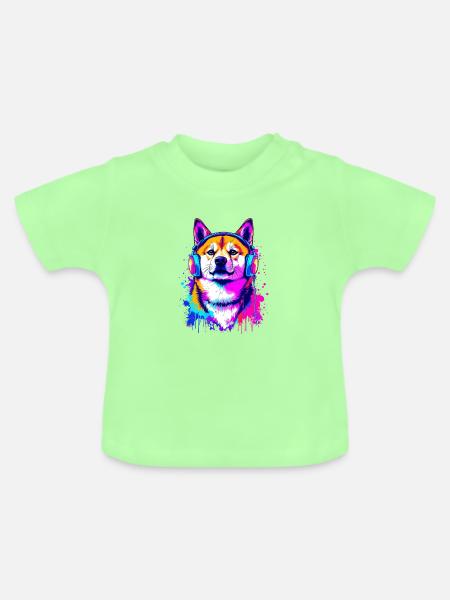 Shiba Inu mit Kopfhörern - Baby Bio-T-Shirt mit Rundhals - Mintgrün