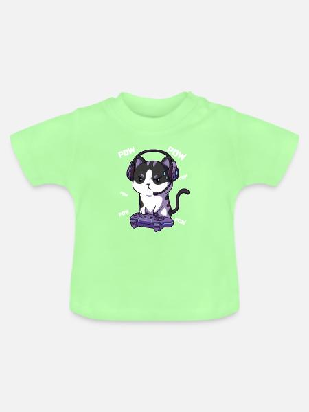 Katzengamer mit Headset - Baby Bio-T-Shirt mit Rundhals - Mintgrün