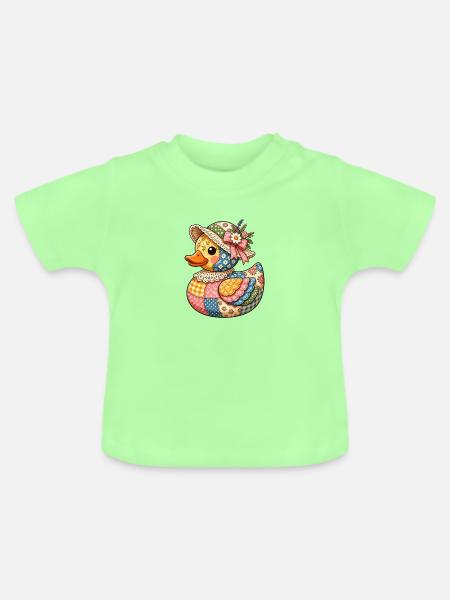 Patchwork Ente mit Blumenhut - Baby Bio-T-Shirt mit Rundhals - Mintgrün