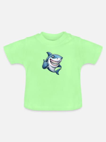 Hai mit Zahnspange Cartoon - Baby Bio-T-Shirt mit Rundhals - Mintgrün