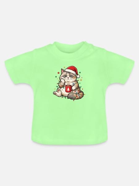 Gemütliche Weihnachtskatze - Baby Bio-T-Shirt mit Rundhals - Mintgrün