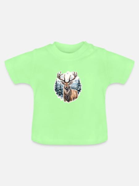 Winterlandschaft mit Hirsch - Baby Bio-T-Shirt mit Rundhals - Mintgrün