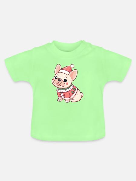 Weihnachtswelpe im roten Pullover - Baby Bio-T-Shirt mit Rundhals - Mintgrün