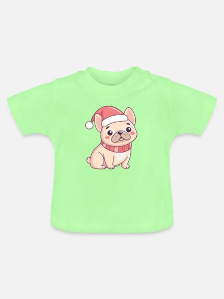 Französischer Weihnachtsbulldogge - Baby Bio-T-Shirt mit Rundhals - Mintgrün