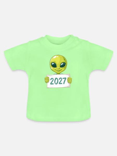 freundliches grünes Alien - Baby Bio-T-Shirt mit Rundhals - Mintgrün