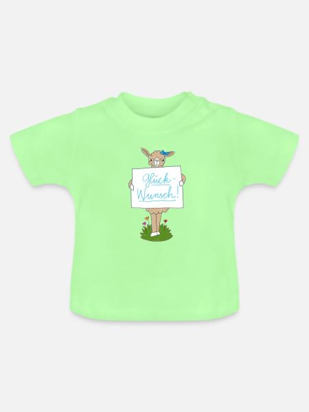 Lama mit Glückwunsch Schild - Baby Bio-T-Shirt mit Rundhals - Mintgrün