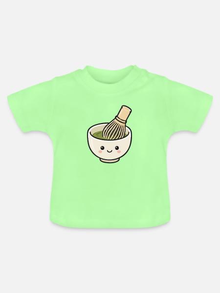 Süße Kawaii-Matcha-Schüssel mit Schneebesen - Baby Bio-T-Shirt mit Rundhals - Mintgrün