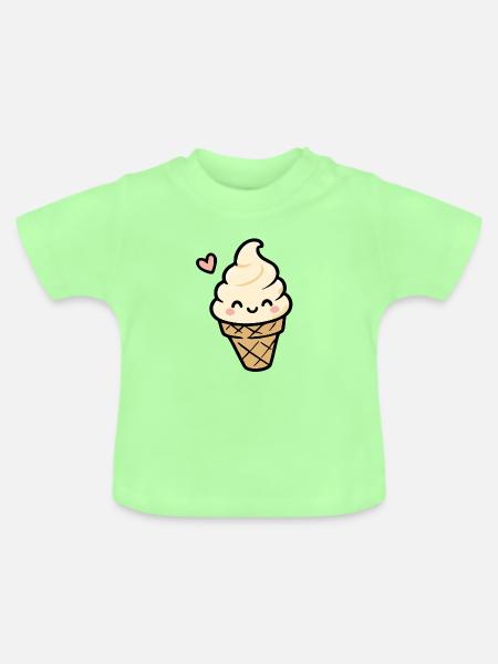Kawaii Vanille-Eiscreme - Baby Bio-T-Shirt mit Rundhals - Mintgrün
