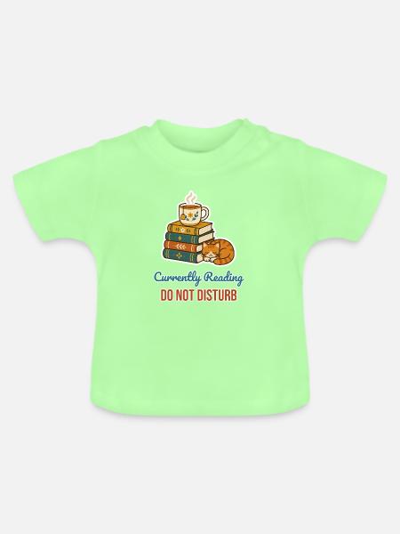 Currently Reading – Bücherwurm mit Katze - Baby Bio-T-Shirt mit Rundhals - Mintgrün