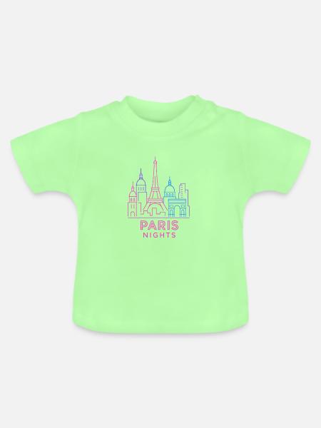 Neon Paris Nächte Skyline Silhouette - Baby Bio-T-Shirt mit Rundhals - Mintgrün