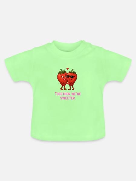 Together we are sweeter - Erdbeeren süß - Baby Bio-T-Shirt mit Rundhals - Mintgrün