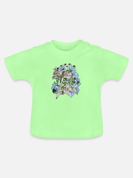 Blau-weiße Florale Spirale - Baby Bio-T-Shirt mit Rundhals - Mintgrün