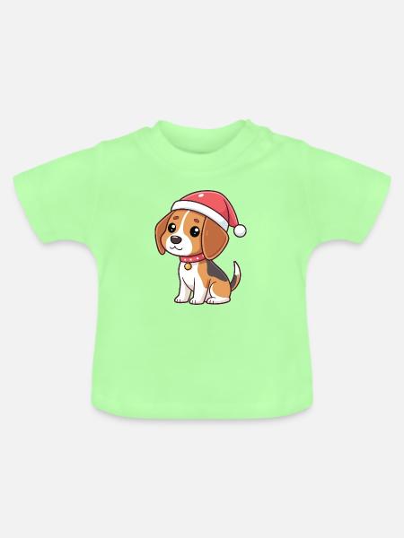 Hunde-Cartoon-Weihnachtsmannhut - Baby Bio-T-Shirt mit Rundhals - Mintgrün