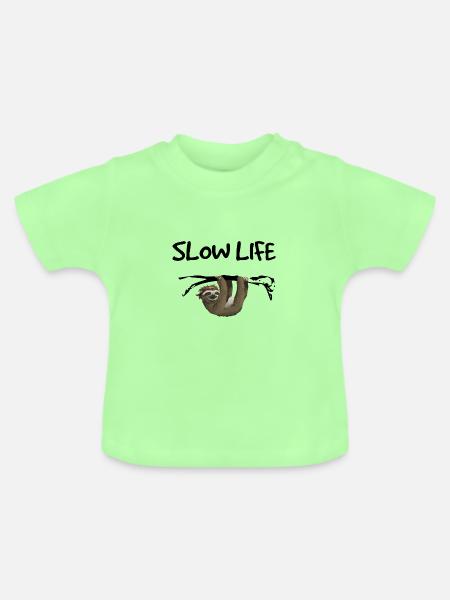 "Slow Life" - Faultier - Baby Bio-T-Shirt mit Rundhals - Mintgrün