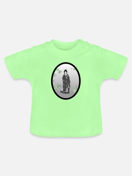 chine_fleurs_transparentes - Baby Bio-T-Shirt mit Rundhals - Mintgrün