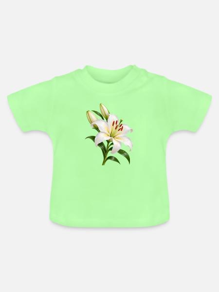 Weiße Lilienblüte mit Tau - Baby Bio-T-Shirt mit Rundhals - Mintgrün