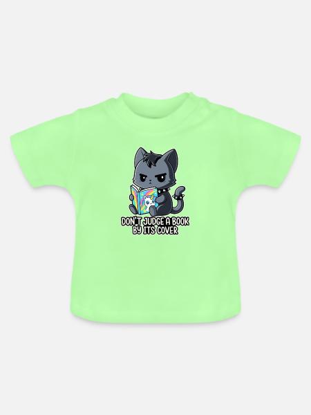 Goth-Katze liest - Baby Bio-T-Shirt mit Rundhals - Mintgrün