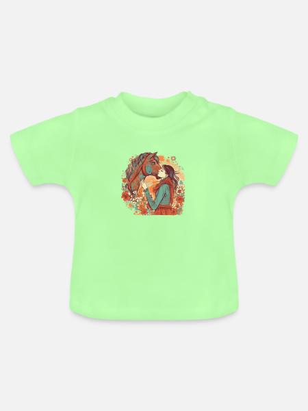 Wunderschönes Boho Pferdemotiv mit Frau/Mädchen - Baby Bio-T-Shirt mit Rundhals - Mintgrün