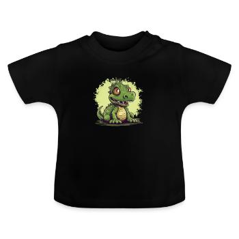 Cute dino in green, cute dinosaur motif - Baby Organic T-Shirt with Round Neck - black - Front