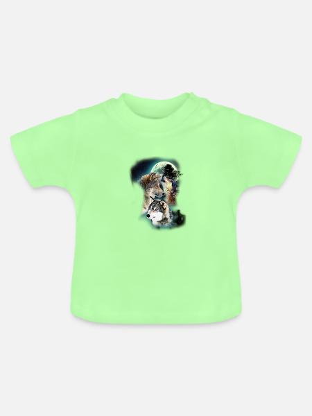 Wolf Design Mond Wölfe - Baby Bio-T-Shirt mit Rundhals - Mintgrün