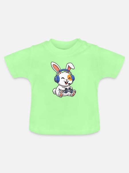 Kaninchen beim Gamen - Baby Bio-T-Shirt mit Rundhals - Mintgrün