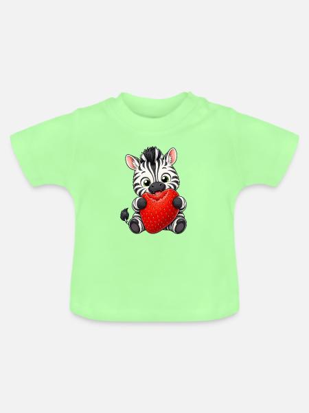 Süßes Cartoon Zebra mit Erdbeeren - Baby Bio-T-Shirt mit Rundhals - Mintgrün