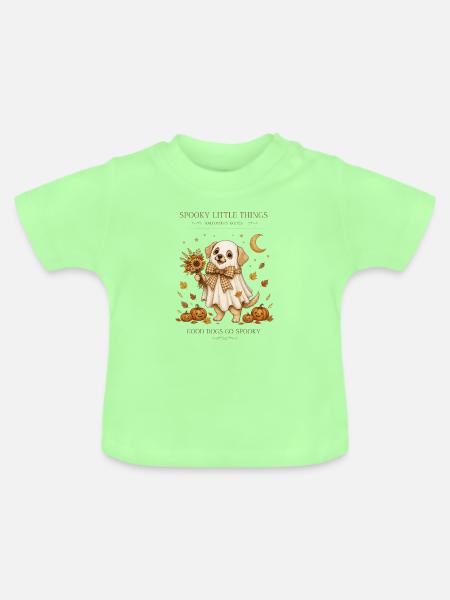 Gruseliger Geisterwelpe mit Kürbissen - Baby Bio-T-Shirt mit Rundhals - Mintgrün