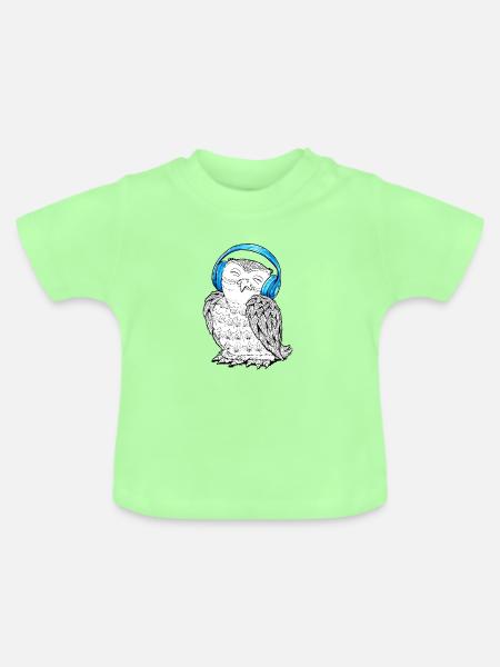 Eule mit Kopfhörern - Baby Bio-T-Shirt mit Rundhals - Mintgrün