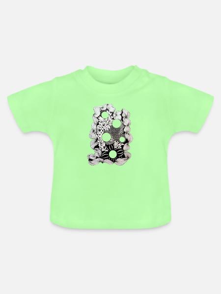 Schwarze Blütenring-Muster - Baby Bio-T-Shirt mit Rundhals - Mintgrün