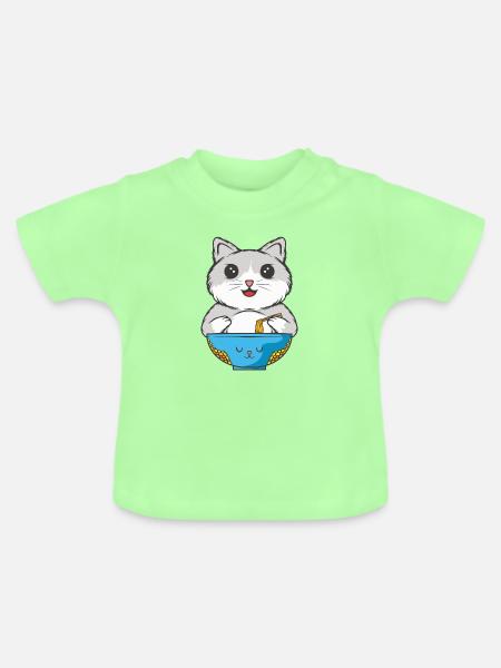 Katze isst Nudeln - Baby Bio-T-Shirt mit Rundhals - Mintgrün
