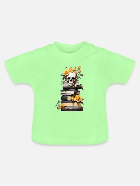Bücherstapel mit Schädel - Baby Bio-T-Shirt mit Rundhals - Mintgrün
