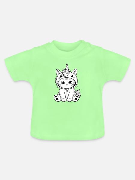 Katzchen Einhorn Hoodie - Baby Bio-T-Shirt mit Rundhals - Mintgrün