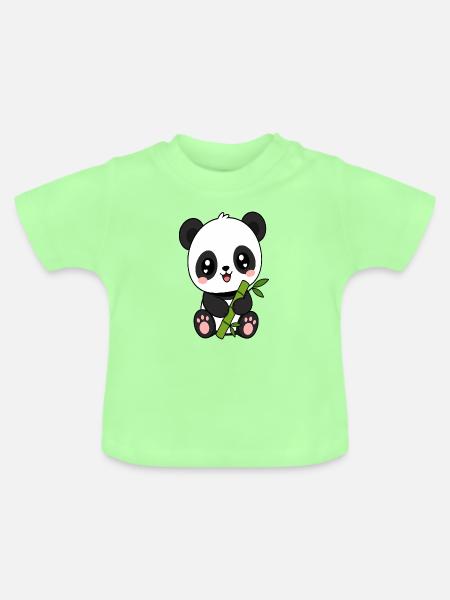 Kleiner Panda mit Bambus - Baby Bio-T-Shirt mit Rundhals - Mintgrün