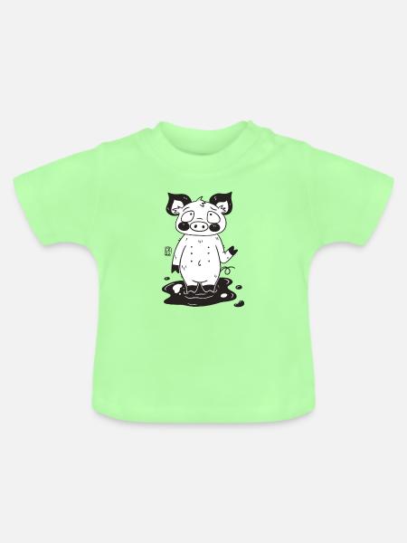 Schlamm-Pig Cartoon Wasserloch - Baby Bio-T-Shirt mit Rundhals - Mintgrün