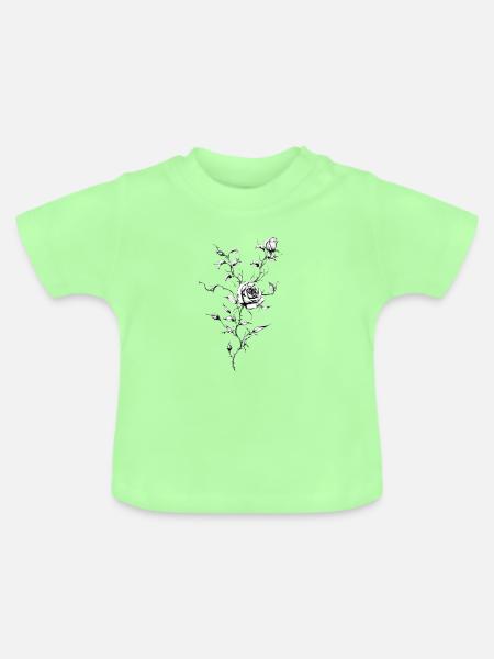 Rosengravierte Blumentinte - Baby Bio-T-Shirt mit Rundhals - Mintgrün