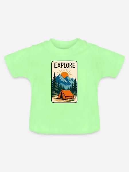 Explore Bergcamping Sonnenuntergang - Baby Bio-T-Shirt mit Rundhals - Mintgrün