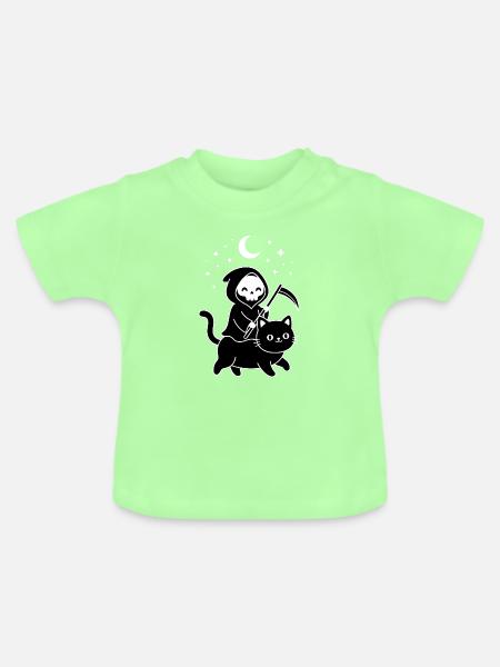 Sensenreiter Katze im Mondschein - Baby Bio-T-Shirt mit Rundhals - Mintgrün