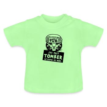 chat tomber sapin noel citation prisonnier humour - T-shirt bio col rond Bébé - vert menthe - Devant