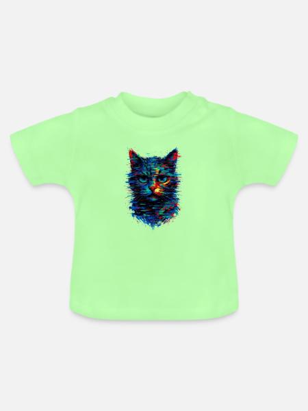 Katzen-Glitch-Kunst chromatische Aberration - Baby Bio-T-Shirt mit Rundhals - Mintgrün