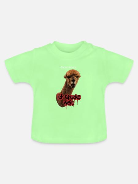 Alpaka "Ich spucke weit" - Baby Bio-T-Shirt mit Rundhals - Mintgrün