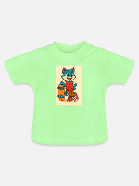 Scooter Fox mit Skateboard - Baby Bio-T-Shirt mit Rundhals - Mintgrün