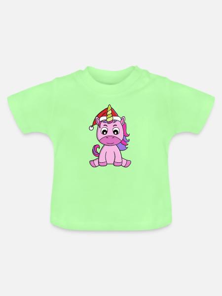 Weihnachtshut Festliches Einhorn - Baby Bio-T-Shirt mit Rundhals - Mintgrün